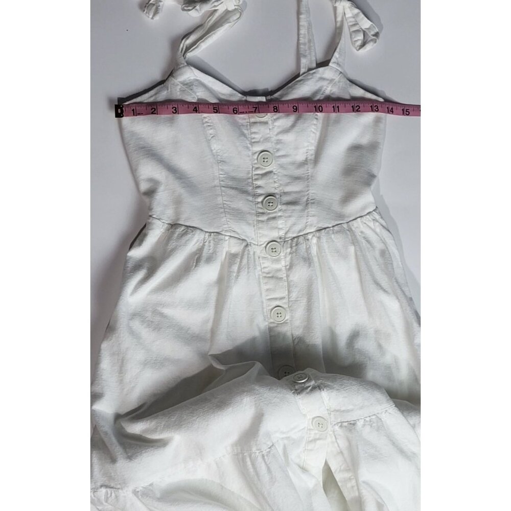 Urban Outfitters White Button-Front Tiered Midi Dress Adjustable Tie Straps XS - Picture 7 of 13